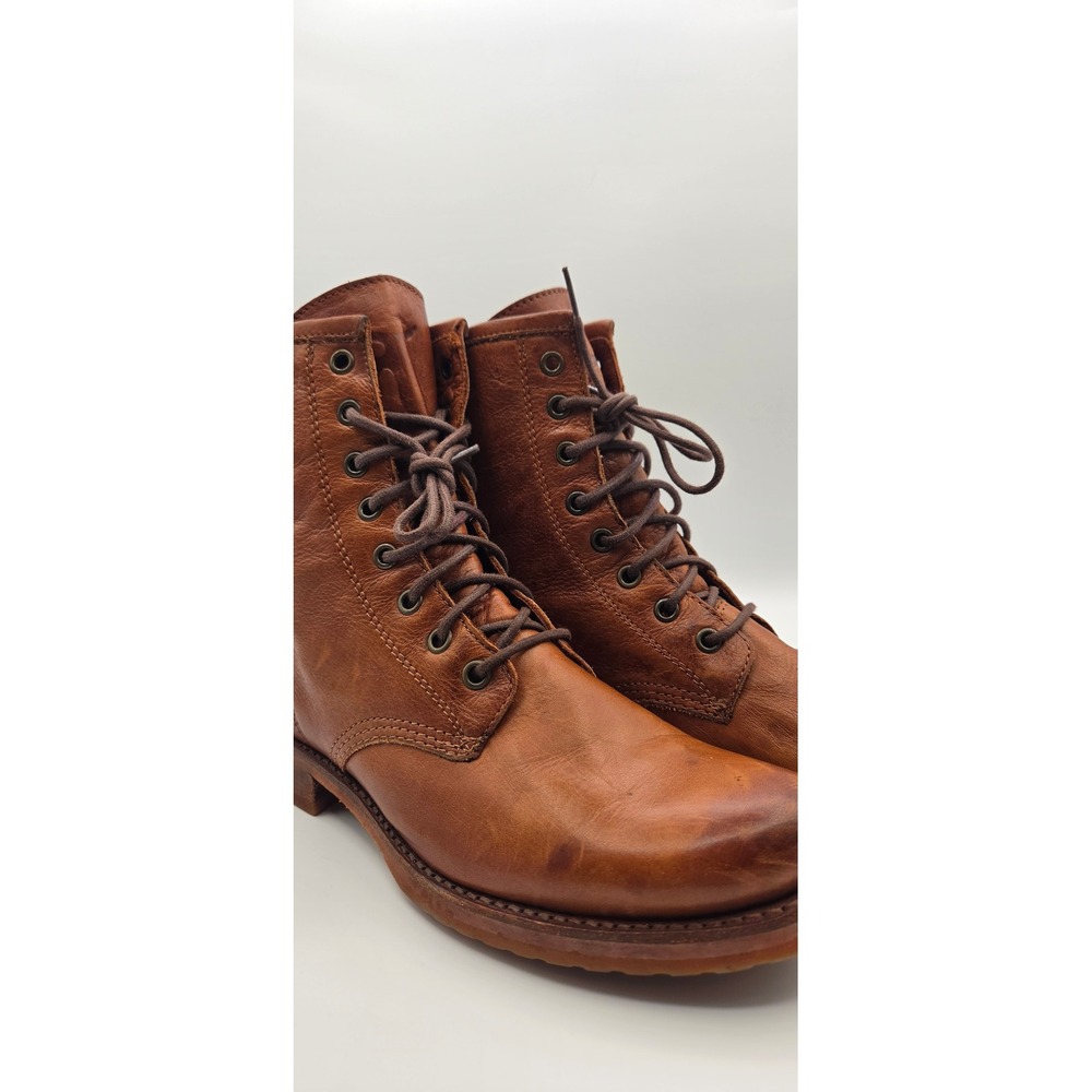 Frye Veronica Women's Combat Boots 8 B Cognac Brown Leather Lace Up Goodyear - Picture 15 of 16